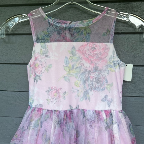 Zenzi Pink Floral Tulle Hi Low Hem Dress Girls Size S 6/6X Special Occasion - Picture 2 of 4